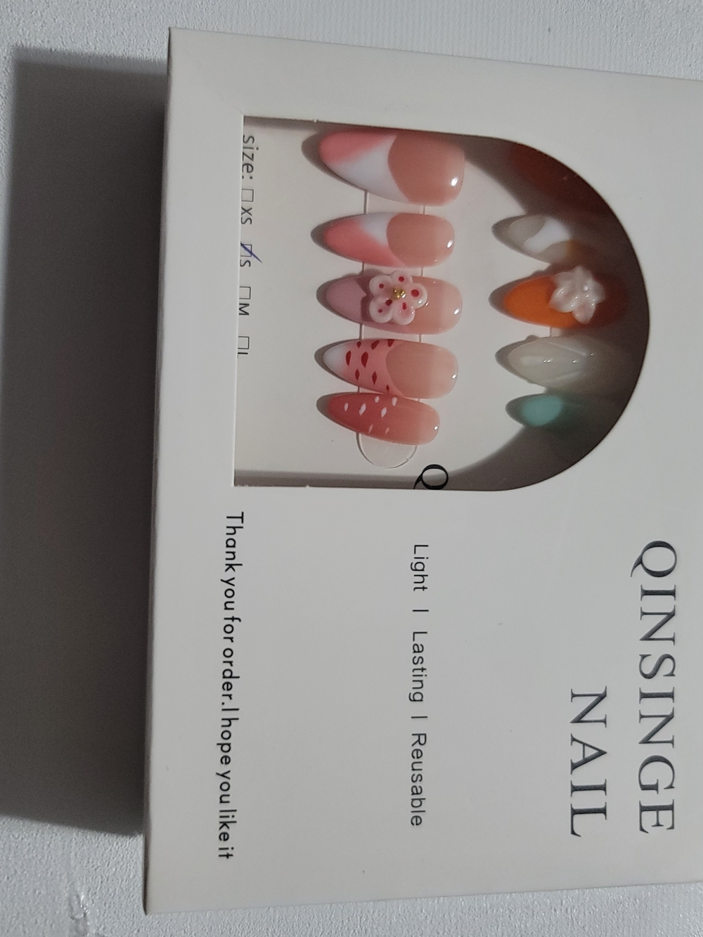 Qinsinge Nail Press-On Set — Pink Floral & Pastel Mix